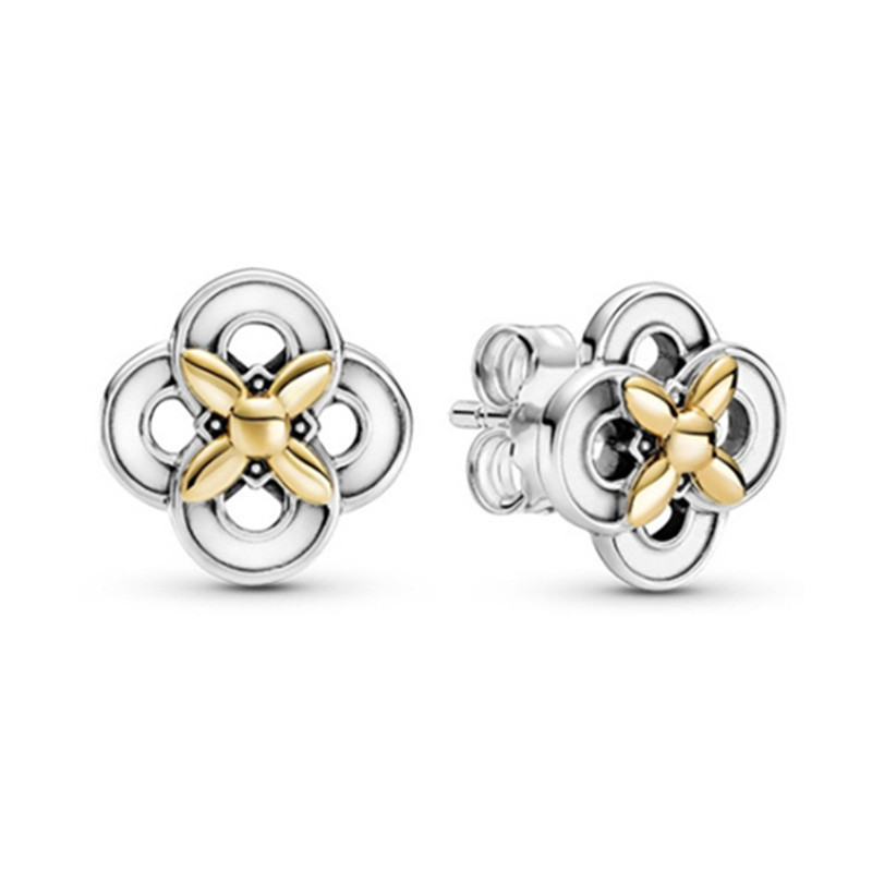 Pandora 925 & Gold Two-tone Flower Stud Earrings