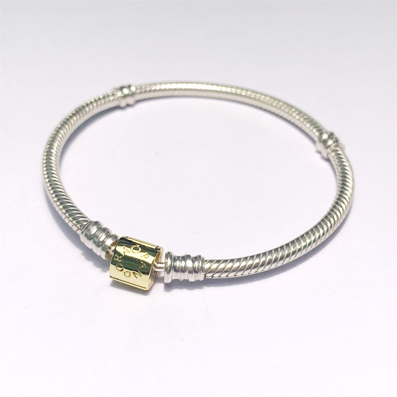 Pandora Snake Chain Charm Bracelet Gold Silver