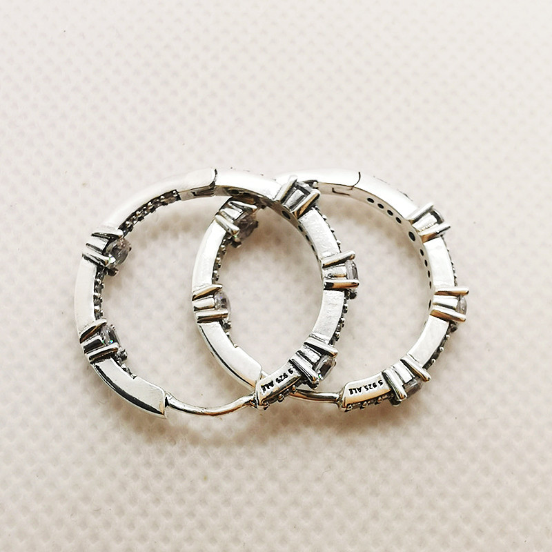 Pandora S925 ALE SILVER Sparkling Pavé Bars Hoop Earrings