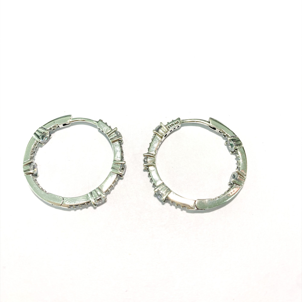 Pandora S925 ALE SILVER Sparkling Pavé Bars Hoop Earrings
