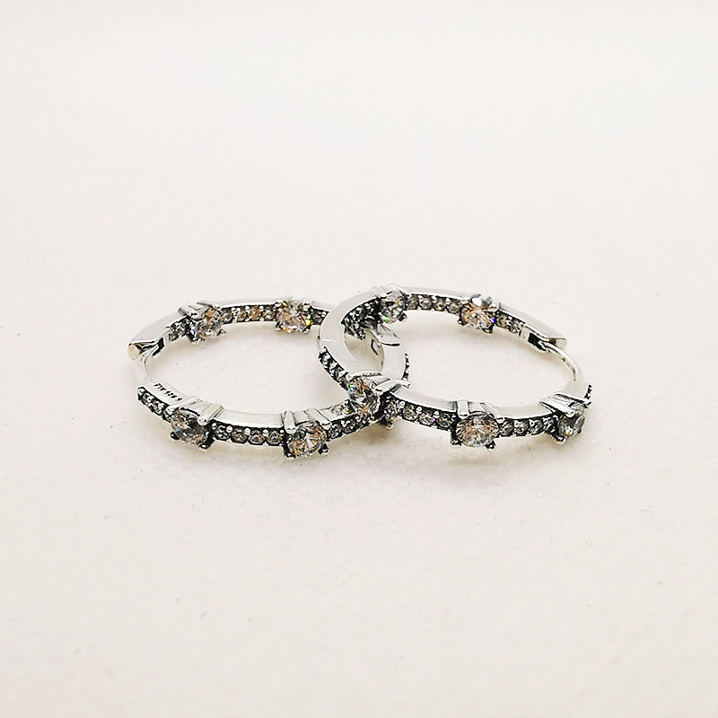 Pandora S925 ALE SILVER Sparkling Pavé Bars Hoop Earrings