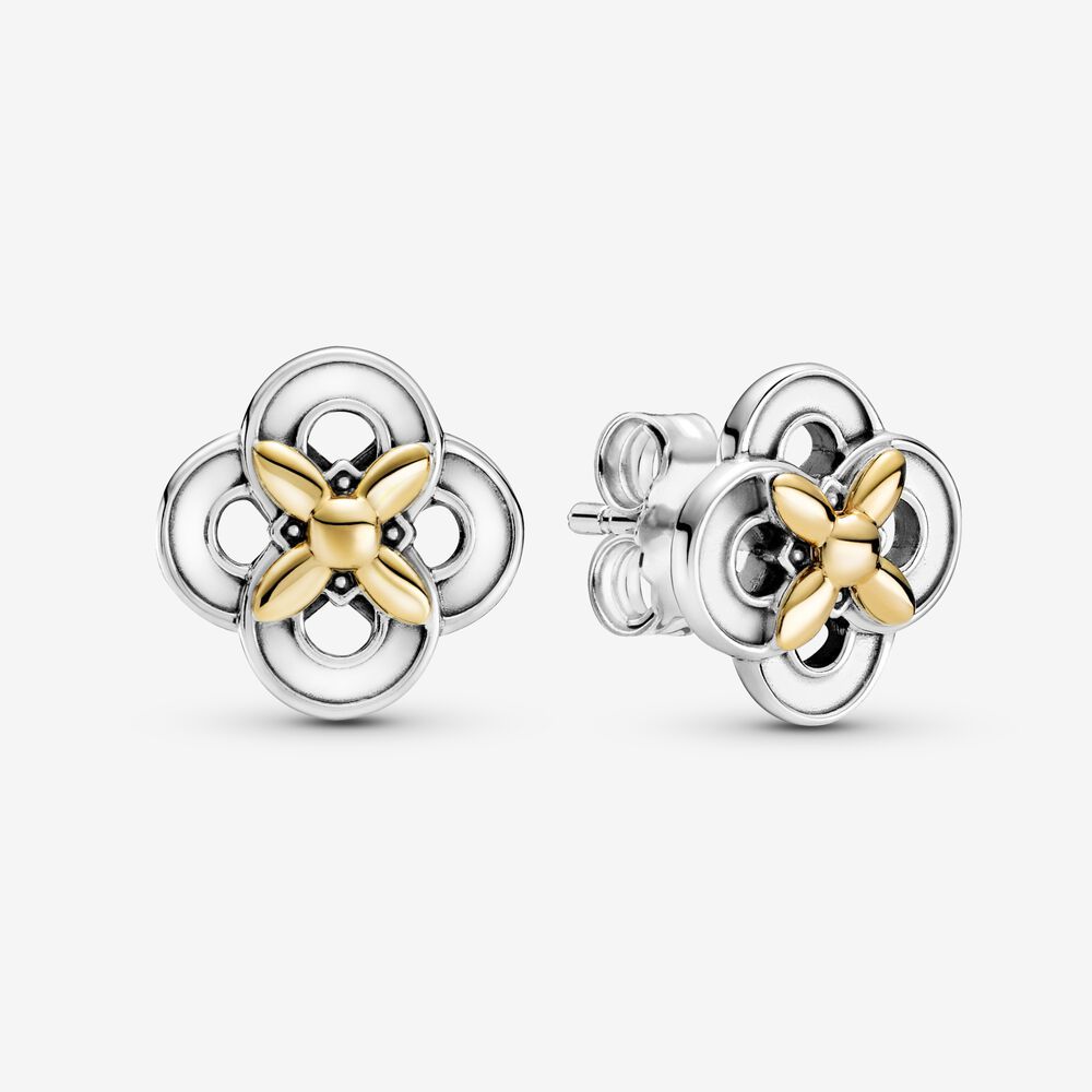 Pandora 925 & Gold Two-tone Flower Stud Earrings