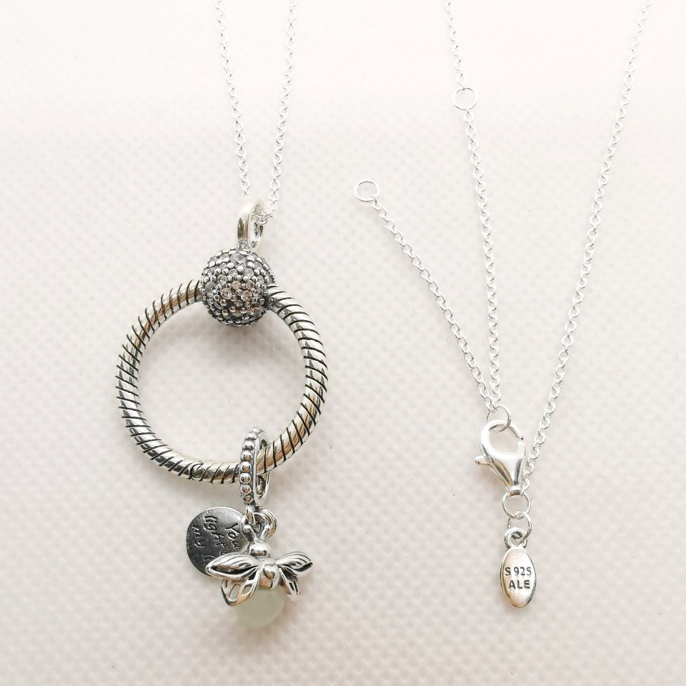 Pandora necklace silver S925 Luminous firefly pendant heart 'O' Pendant  45cm
