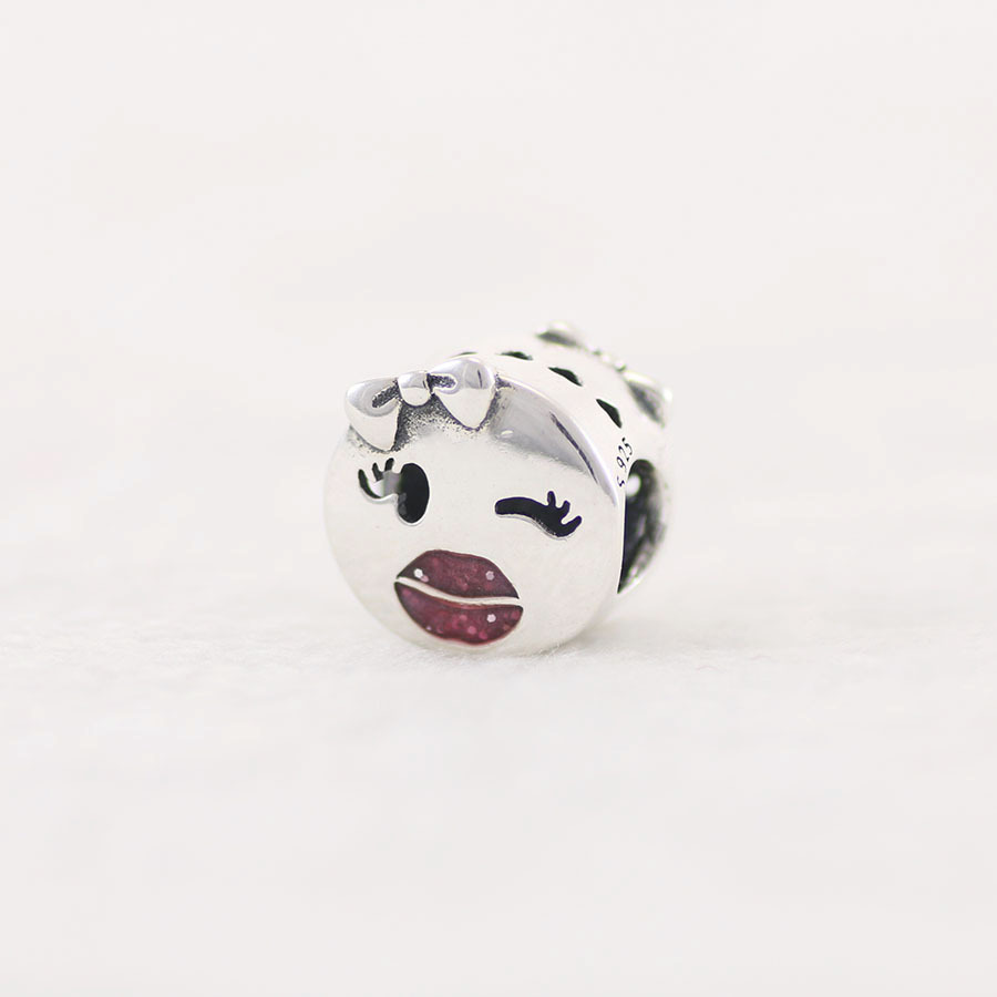 NEW Pandora Playful Wink Charm Face Lips Emoji Flirty Silver