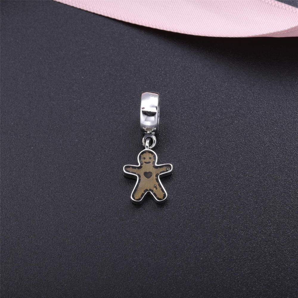 GINGERBREAD MAN Pandora Brown Enamel CHRISTMAS Dangle Charm
