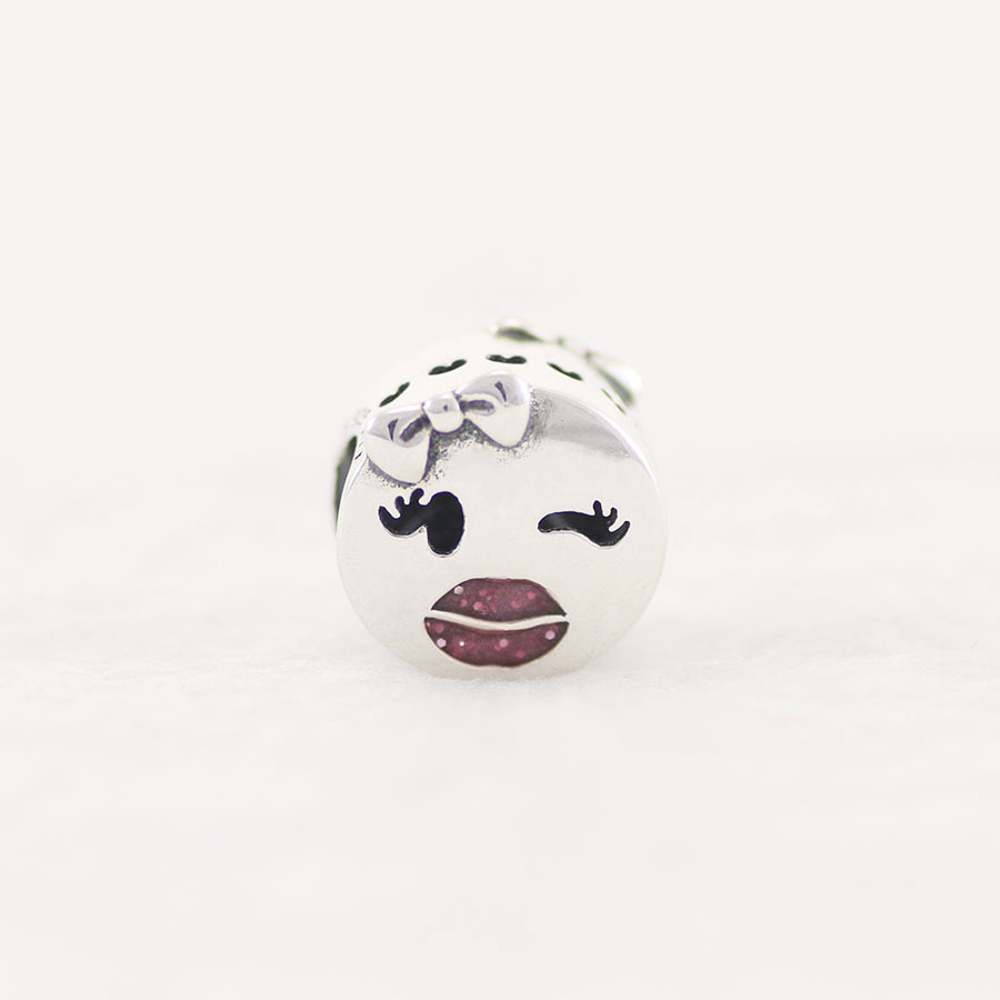 NEW Pandora Playful Wink Charm Face Lips Emoji Flirty Silver