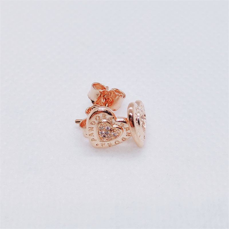 SIGNATURE HEART Pandora Shine Rose GOLD Plated LOGO Earring Studs