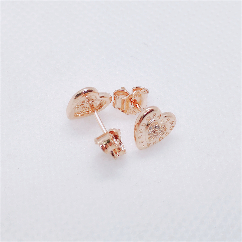 SIGNATURE HEART Pandora Shine Rose GOLD Plated LOGO Earring Studs