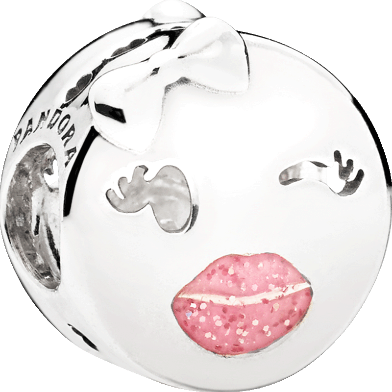 NEW Pandora Playful Wink Charm Face Lips Emoji Flirty Silver