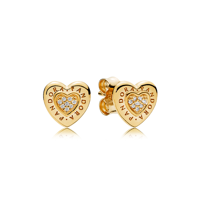 SIGNATURE HEART Pandora Shine GOLD Plated LOGO Earring Studs