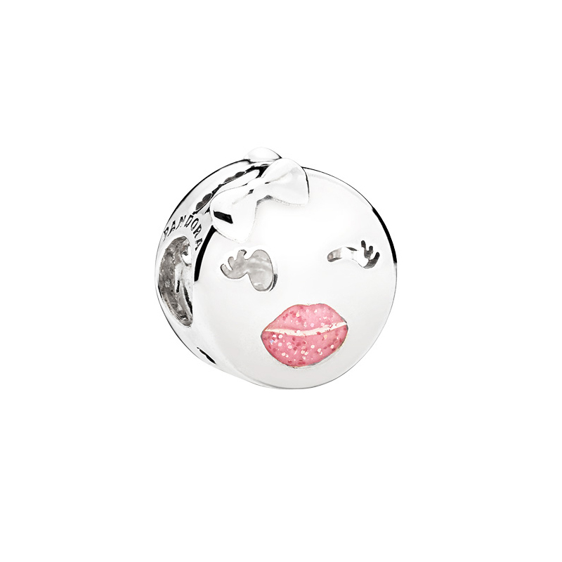 NEW Pandora Playful Wink Charm Face Lips Emoji Flirty Silver