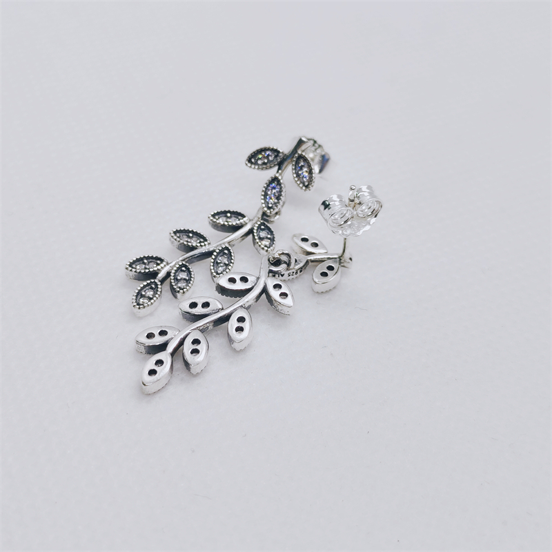 Pandora Clear CZ Sparkling Leaves Hanging Stud Earrings