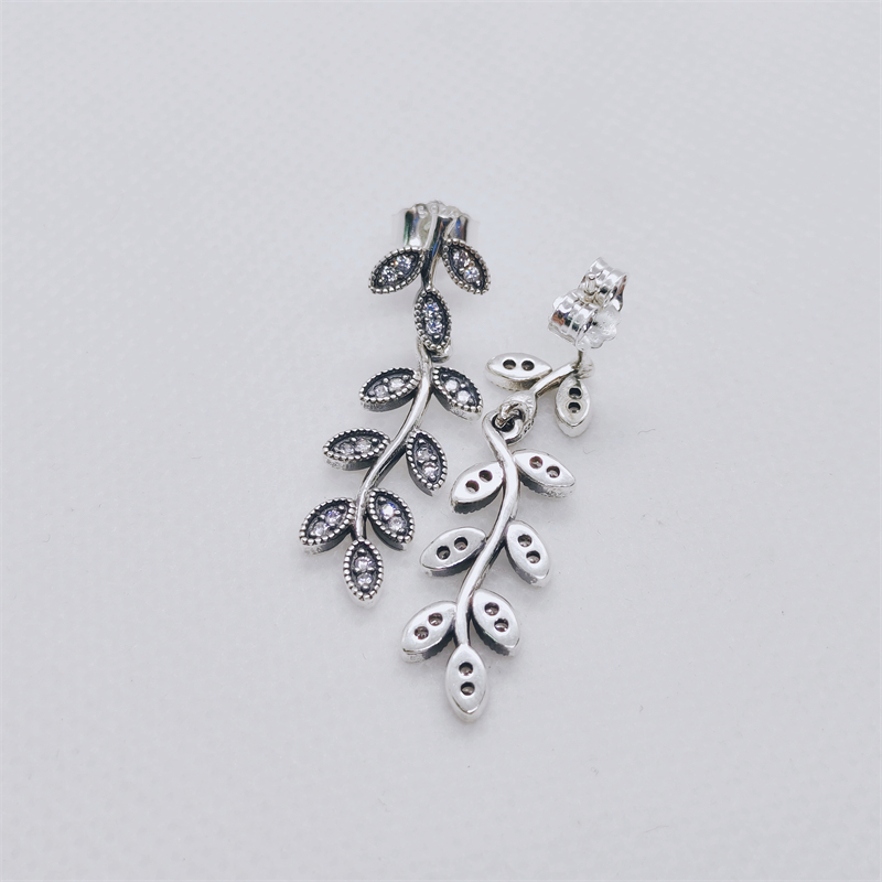 Pandora Clear CZ Sparkling Leaves Hanging Stud Earrings