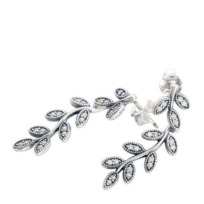 Pandora Clear CZ Sparkling Leaves Hanging Stud Earrings