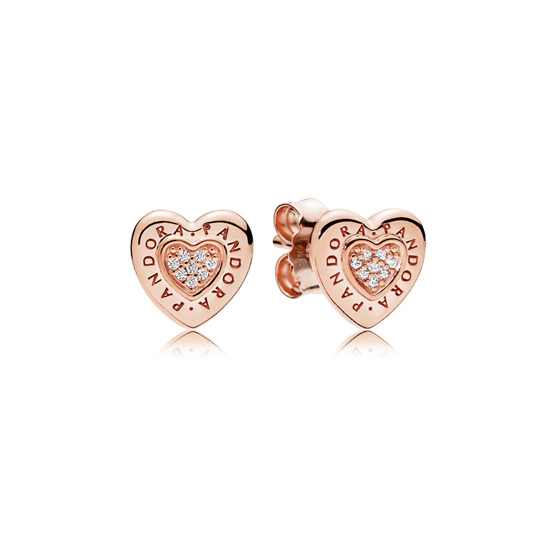 SIGNATURE HEART Pandora Shine Rose GOLD Plated LOGO Earring Studs