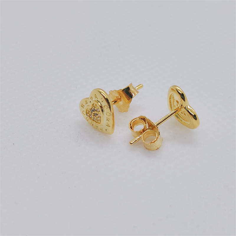 SIGNATURE HEART Pandora Shine GOLD Plated LOGO Earring Studs