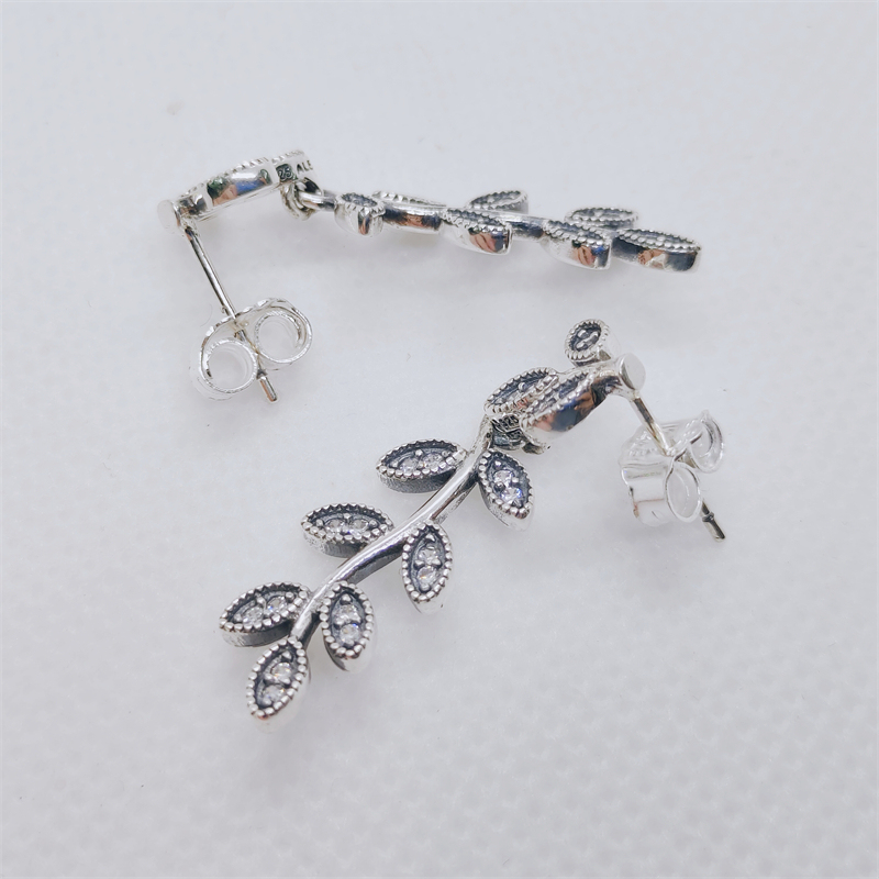 Pandora Clear CZ Sparkling Leaves Hanging Stud Earrings