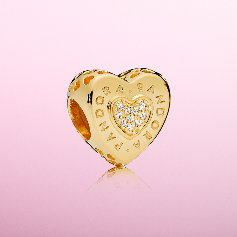 New Pandora Shine Love Heart Gold Charm Shine Christmas Gift