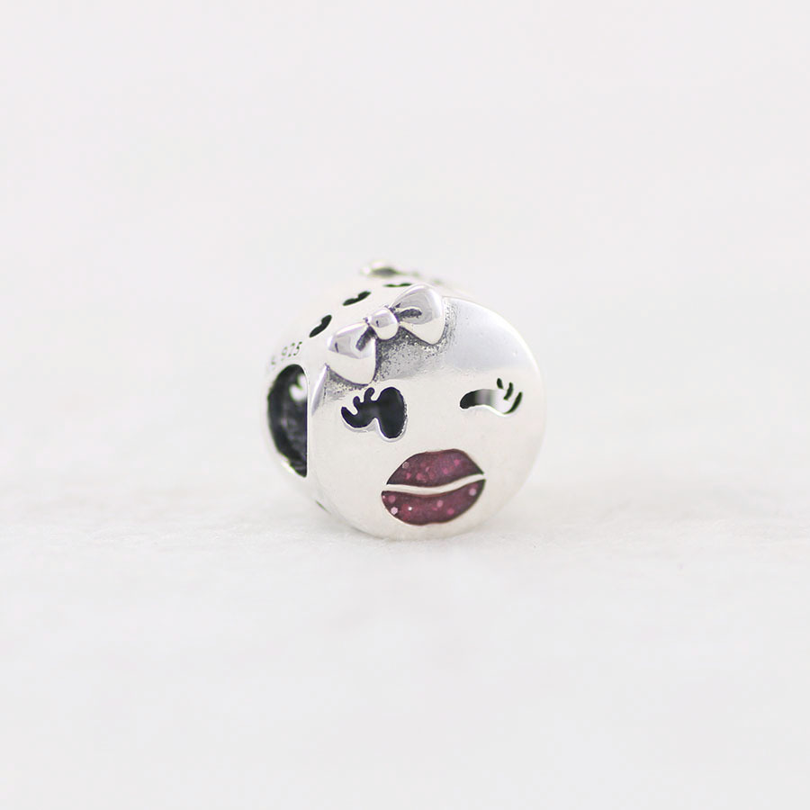 NEW Pandora Playful Wink Charm Face Lips Emoji Flirty Silver