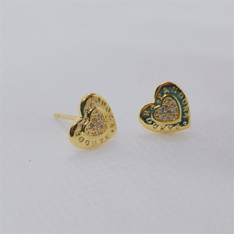 SIGNATURE HEART Pandora Shine GOLD Plated LOGO Earring Studs