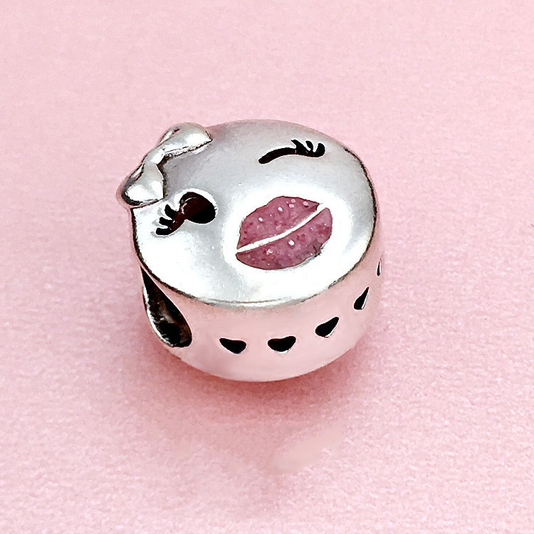 NEW Pandora Playful Wink Charm Face Lips Emoji Flirty Silver