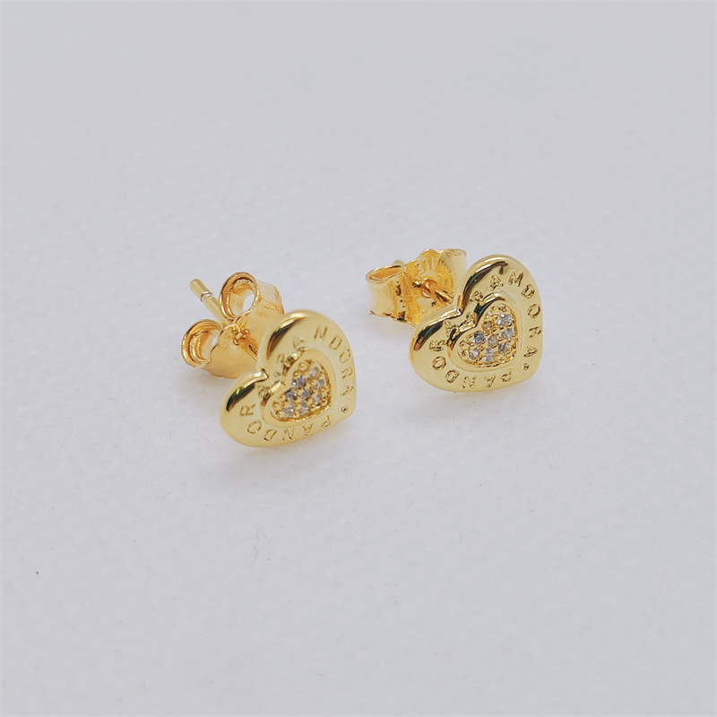 SIGNATURE HEART Pandora Shine GOLD Plated LOGO Earring Studs