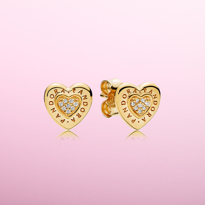 SIGNATURE HEART Pandora Shine GOLD Plated LOGO Earring Studs
