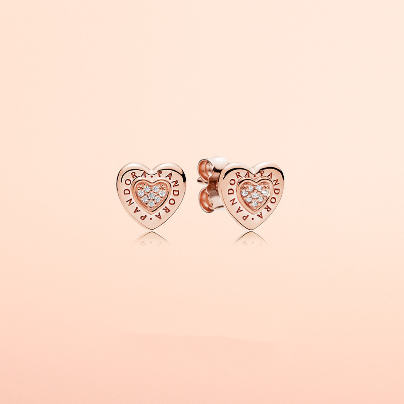 SIGNATURE HEART Pandora Shine Rose GOLD Plated LOGO Earring Studs
