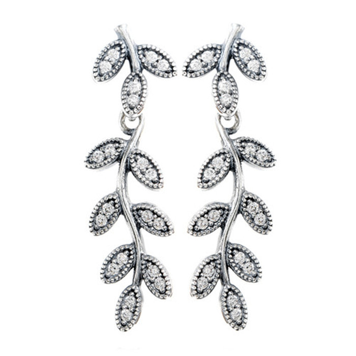 Pandora Clear CZ Sparkling Leaves Hanging Stud Earrings