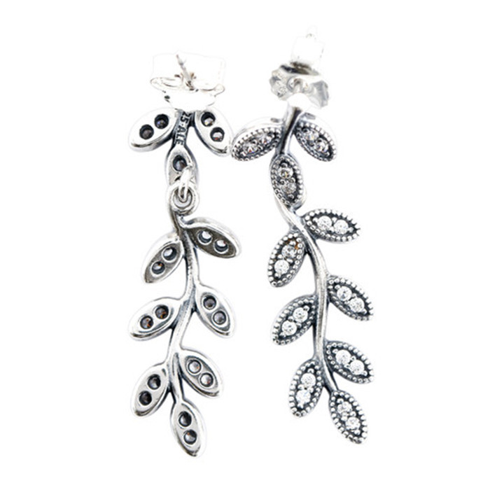 Pandora Clear CZ Sparkling Leaves Hanging Stud Earrings