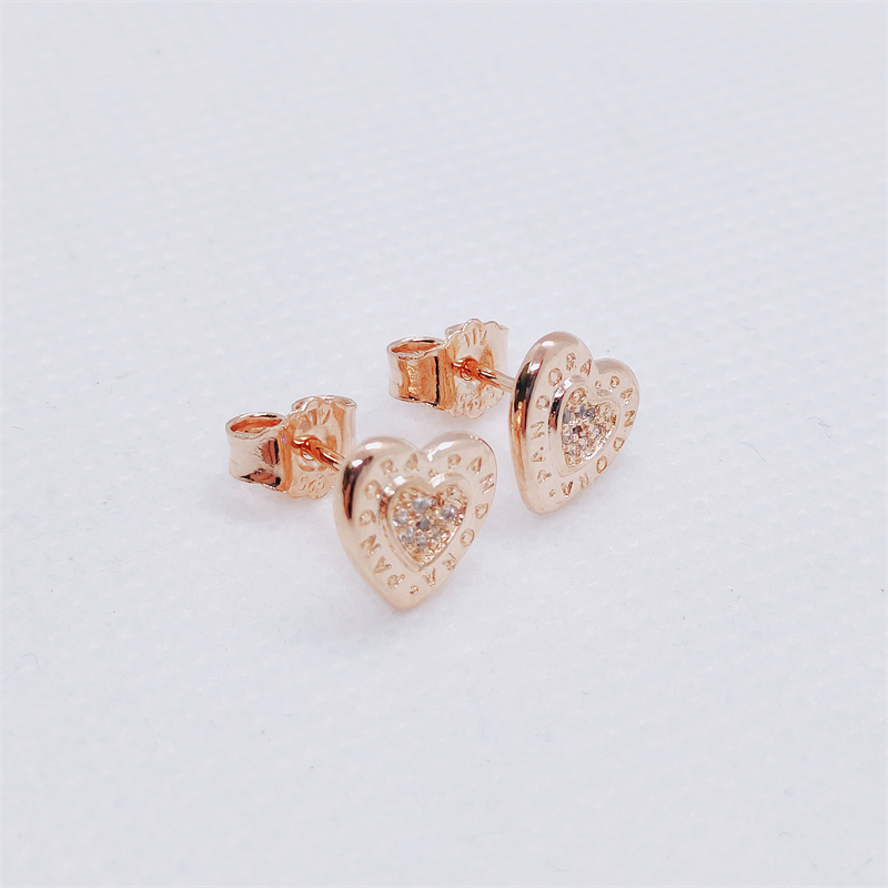 SIGNATURE HEART Pandora Shine Rose GOLD Plated LOGO Earring Studs