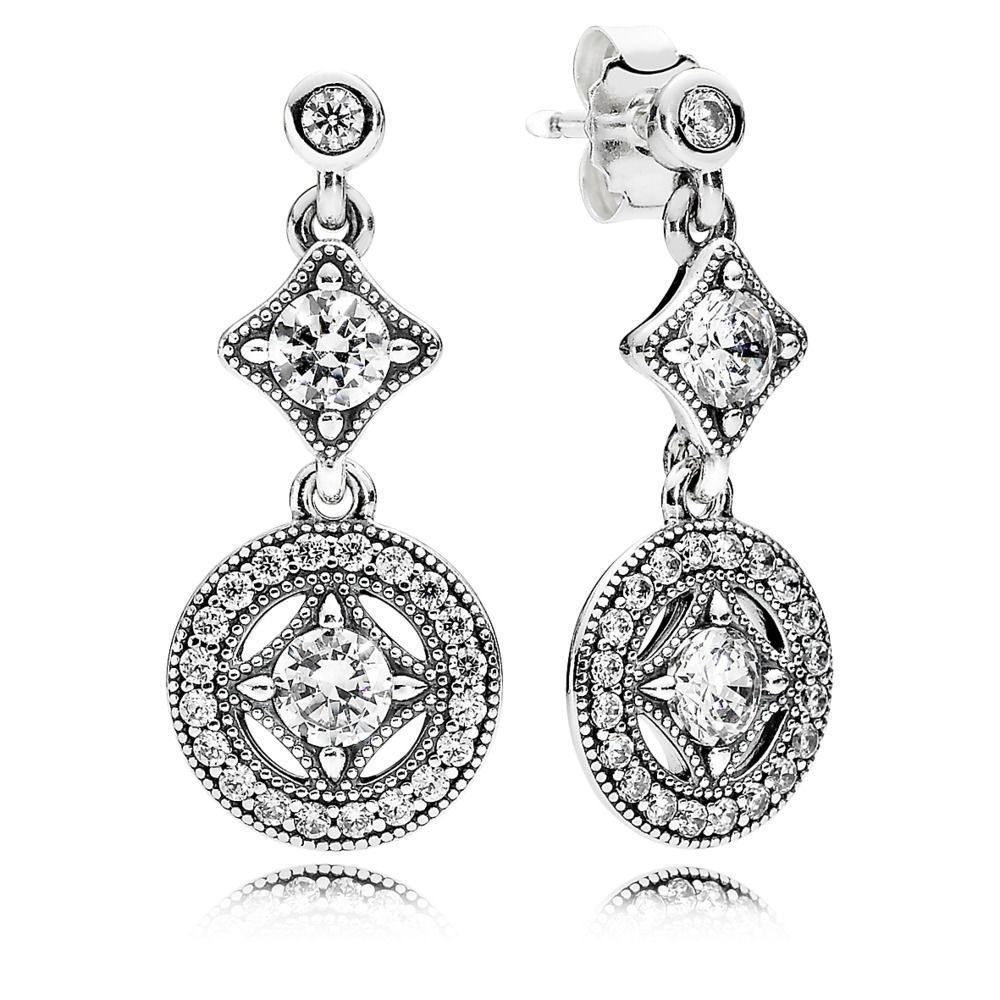 Pandora Silver Vintage Allure Clear CZ Drop Earrings