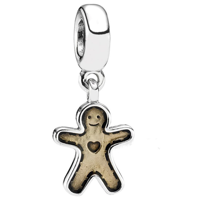 GINGERBREAD MAN Pandora Brown Enamel CHRISTMAS Dangle Charm