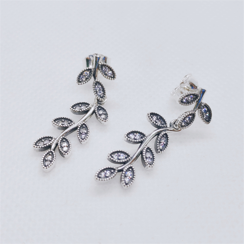 Pandora Clear CZ Sparkling Leaves Hanging Stud Earrings