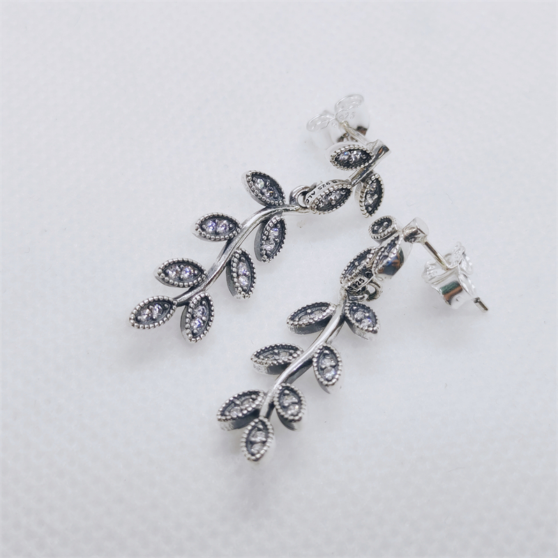 Pandora Clear CZ Sparkling Leaves Hanging Stud Earrings