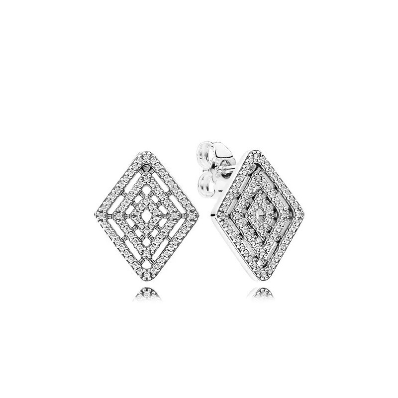 Pandora Sterling Silver Geometric Lines Clear CZ Earrings