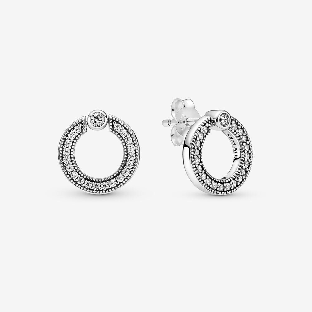 PANDORA Pavé Logo Circle Reversible Stud Earrings