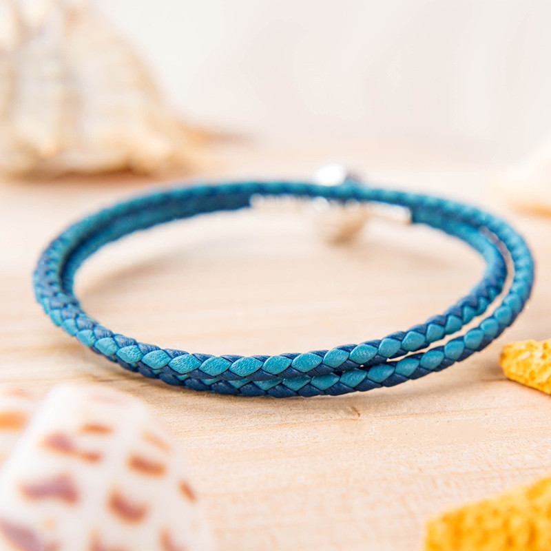 S925 Ale Double Mixed Blue Leather Pandora Moments Bracelet 35CM