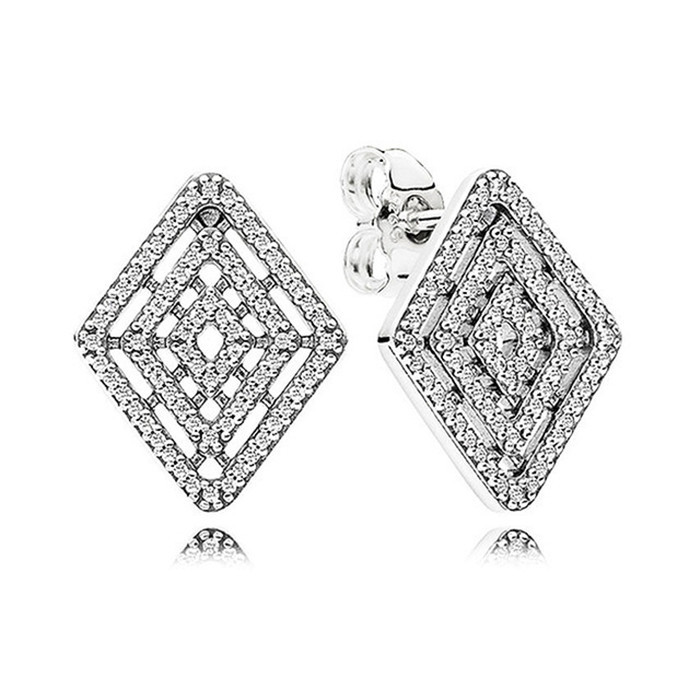 Pandora Sterling Silver Geometric Lines Clear CZ Earrings