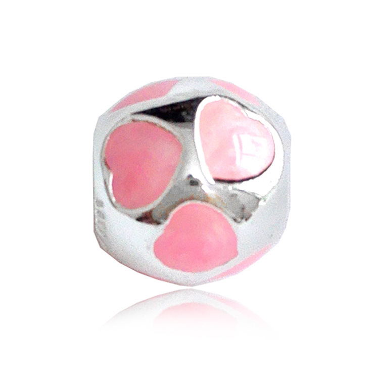 pandora 925 ale sterling silver pink enamelled hearts charm bead