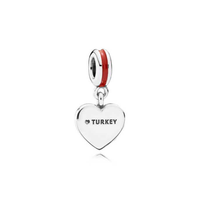 Pandora Charm Bead "Turkey Heart Flag