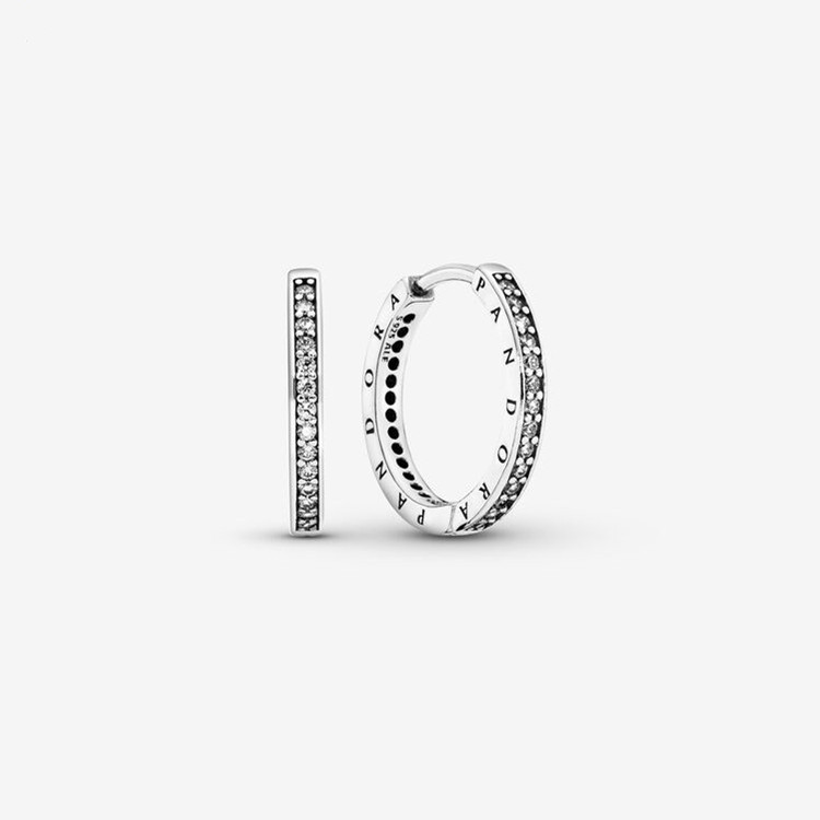 pandora sparkle & pandora logo hoop earrings