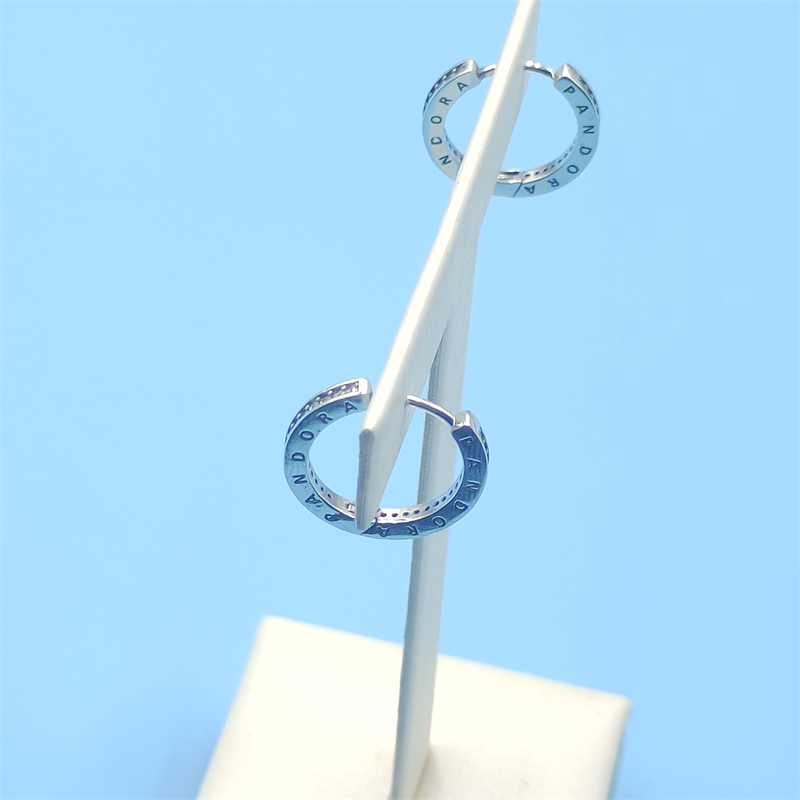 pandora sparkle & pandora logo hoop earrings