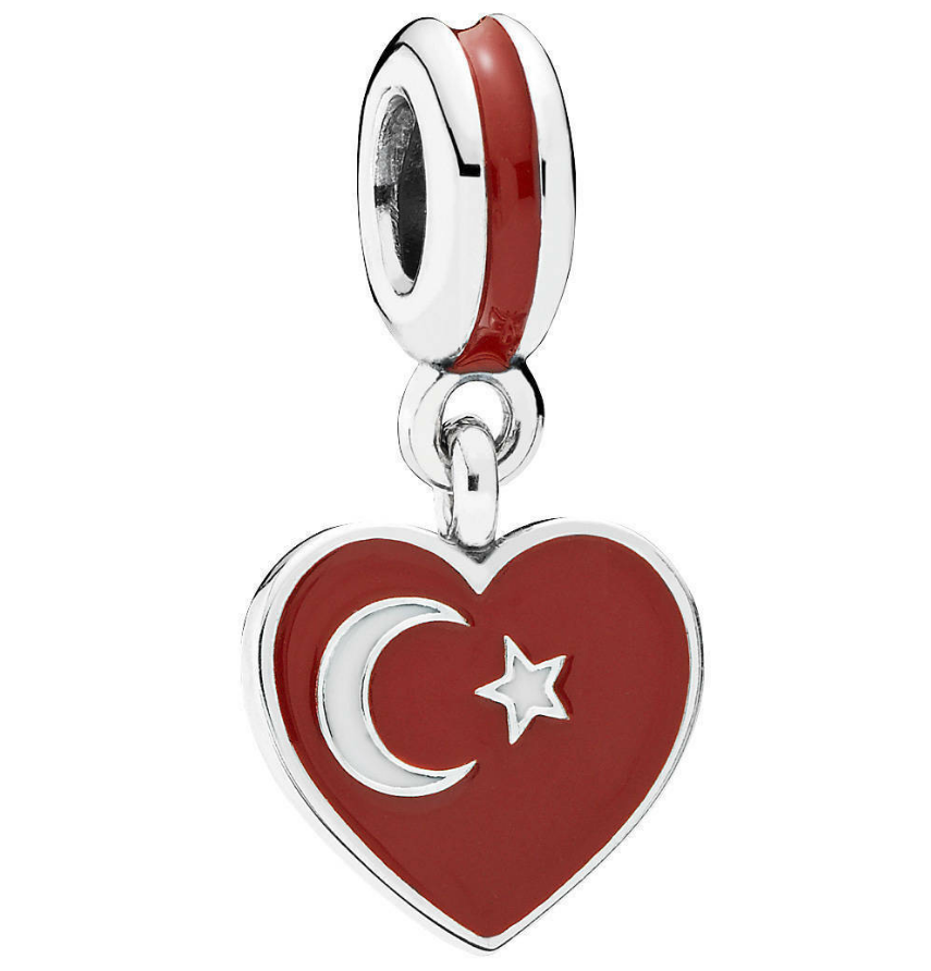 Pandora Charm Bead "Turkey Heart Flag