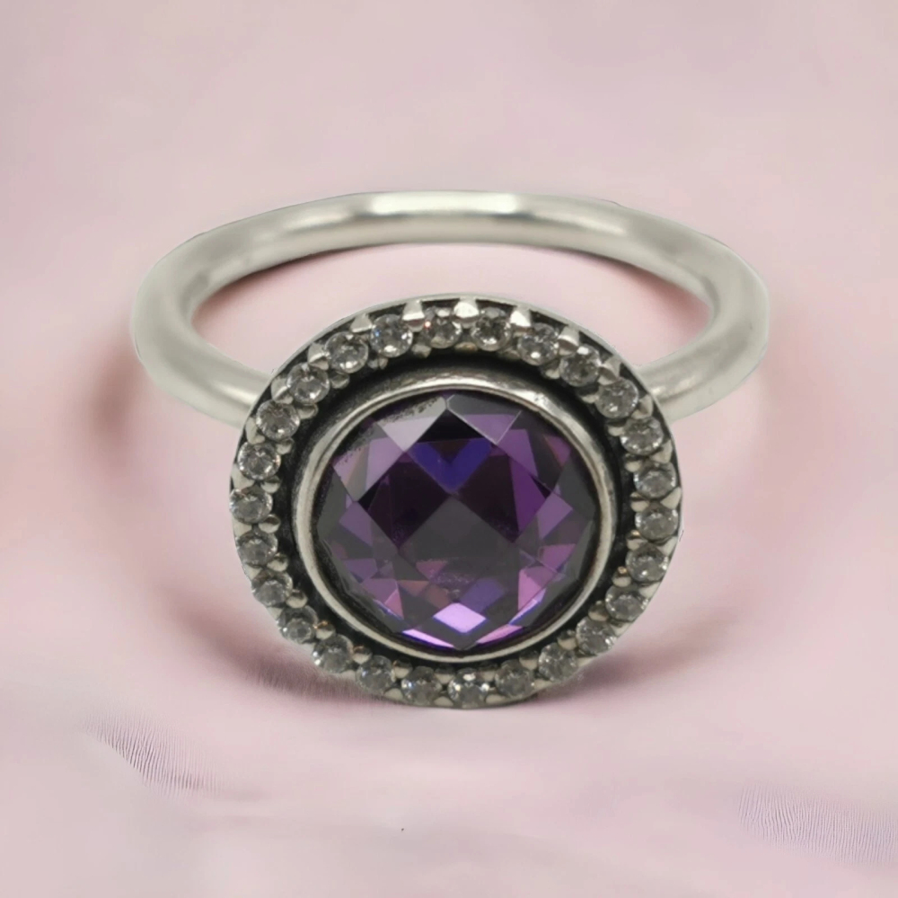Pandora Brilliant Legacy Purple CZ Ring - - Silver and CZ - Size 50-58