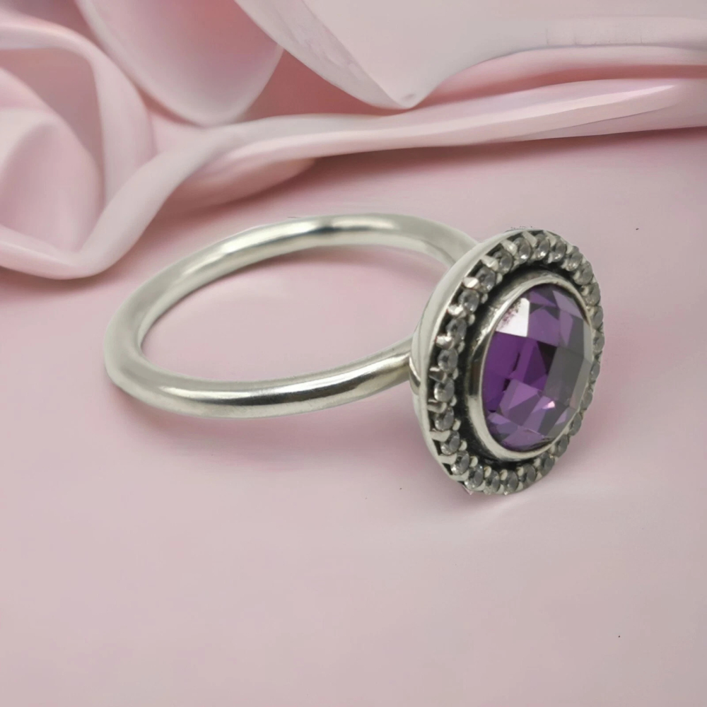 Pandora Brilliant Legacy Purple CZ Ring - - Silver and CZ - Size 50-58