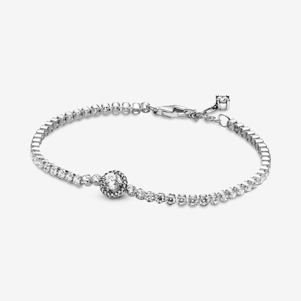 PANDORA 925 Silver Sparkling Halo Tennis Bracelet
