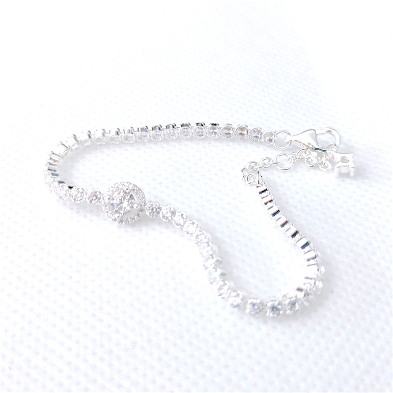 PANDORA 925 Silver Sparkling Halo Tennis Bracelet