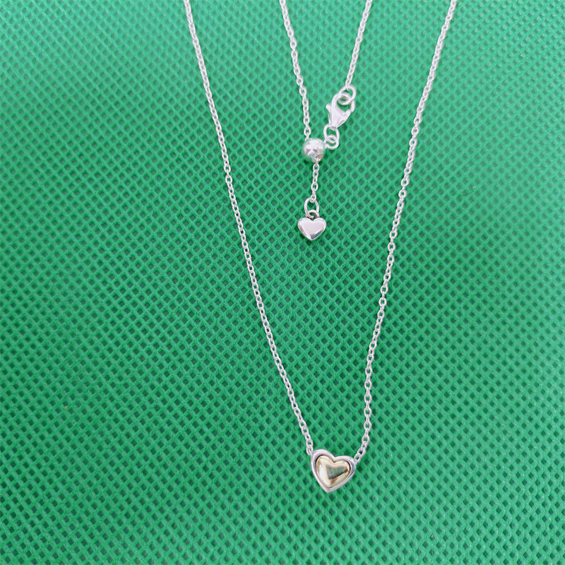 PANDORA Schmuck Silber Damen-Kette Gewölbtes Goldherz