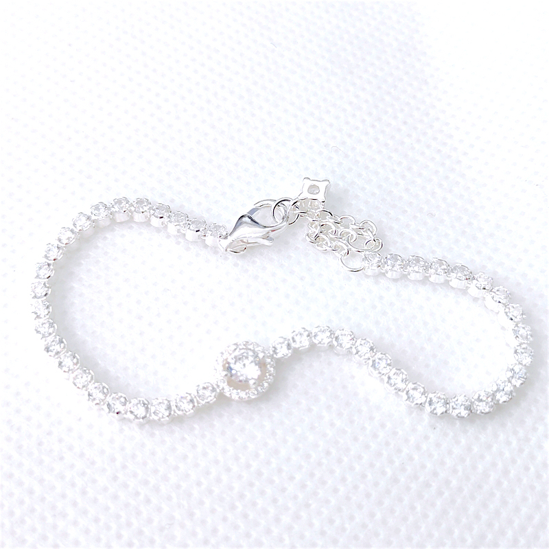 PANDORA 925 Silver Sparkling Halo Tennis Bracelet